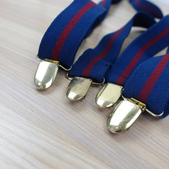 Suspender Mens Blue Striped Clip On Braces X Back Adjustable Elastic Stretch - Picture 4 of 10